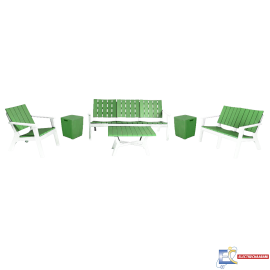 Salon De Jardin Central Park SOTUFAB 8 Places Bois Dont 2 Tabourets Coffres - CHS520-0056 - Blanc / Vert Olive