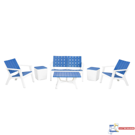 SALON CENTRAL PARK SOTUFAB 6 PLACES BOIS DONT 2TABOURETS COFFRES - CHS320-00311 - BLANC / BLEU