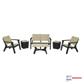 Salon De Jardin Central Park SOTUFAB 4 Places  Bois + 2 Tabourets Coffres - CHS320-1015 - Noir / Grege