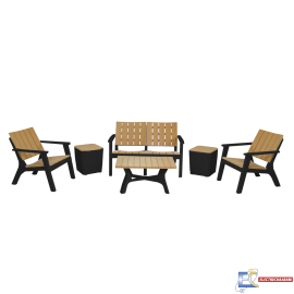 Salon De Jardin Central Park SOTUFAB 4 Places Bois + 2 Tabourets Coffres - CHS320-1067 - Noir / Brun
