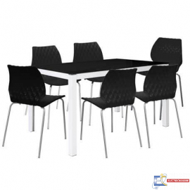 PACK SALLE A MANGER TABLE SERENA TOP EN VERRE 150 X 90 CM + 6 CHAISES PRINCE - PACK 13V