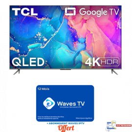 Téléviseur TCL C635 55" 4K QLED Google TV & Game Master Pro Noir - 55C635 + Abonnement Waves IPTV 12 Mois Offert